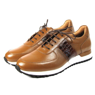 Paul Parkman LP206CGN Men's Shoes Cognac Crocodile Print / Calf-Skin Leather Casual Sneakers (PM6319)-AmbrogioShoes