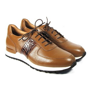 Paul Parkman LP206CGN Men's Shoes Cognac Crocodile Print / Calf-Skin Leather Casual Sneakers (PM6319)-AmbrogioShoes