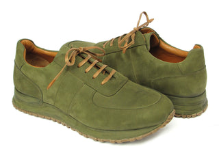 Paul Parkman LP207GRB Men's Shoes Green Nubuck Leather Sneakers (PM6430)-AmbrogioShoes