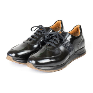 Paul Parkman LP208BLK Men's Shoes Black Polished Leather Slip-On Sneakers (PM6421)-AmbrogioShoes
