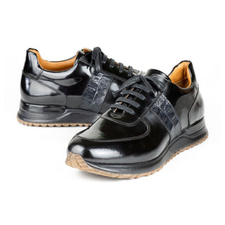 Paul Parkman LP208BLK Men's Shoes Black Polished Leather Sneakers (PM6421)-AmbrogioShoes