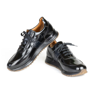 Paul Parkman LP208BLK Men's Shoes Black Polished Leather Sneakers (PM6421)-AmbrogioShoes