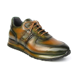 Paul Parkman LP208GRN Men's Shoes Green Hand-Painted Leather Sneakers (PM6409)-AmbrogioShoes