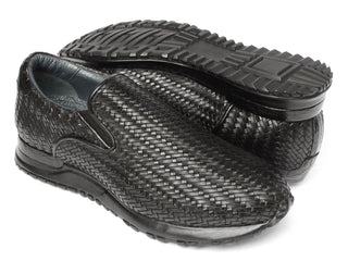 Paul Parkman LW204BLK Men's Shoes Black Woven Leather Slip-On Sneakers (PM6429)-AmbrogioShoes