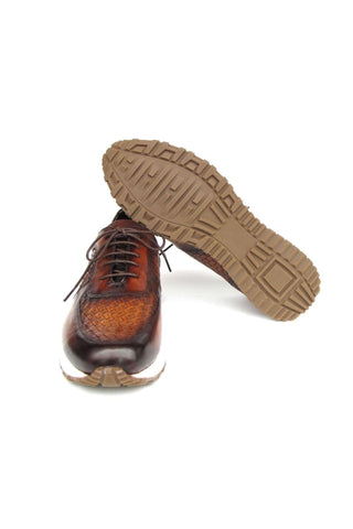 Paul Parkman LW205BRW Brown Hand-Painted Woven Leather Sneakers (PM6408)