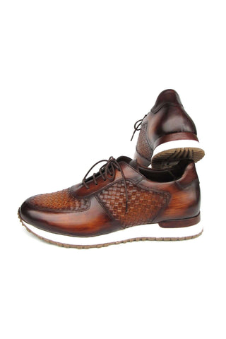 Paul Parkman LW205BRW Brown Hand-Painted Woven Leather Sneakers (PM6408)