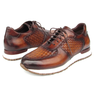 Paul Parkman LW205BRW Men's Shoes Brown Hand-Painted Woven Leather Sneakers (PM6408)-AmbrogioShoes