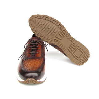 Paul Parkman LW205BRW Men's Shoes Brown Hand-Painted Woven Leather Sneakers (PM6408)-AmbrogioShoes