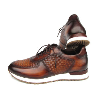 Paul Parkman LW205BRW Men's Shoes Brown Hand-Painted Woven Leather Sneakers (PM6408)-AmbrogioShoes