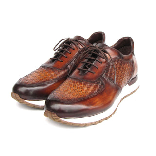 Paul Parkman LW205BRW Men's Shoes Brown Hand-Painted Woven Leather Sneakers (PM6408)-AmbrogioShoes