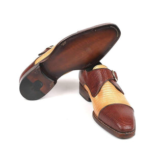 Paul Parkman Men's Beige & Brown Iguana Cap-Toe Monkstraps 409DN29 (PM6107)-AmbrogioShoes