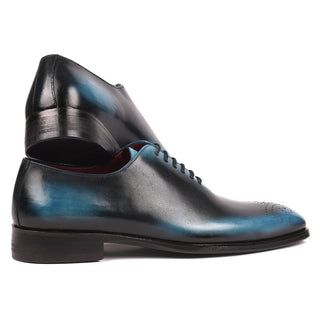 Paul Parkman Men's Black & Blue Whole Cut Calf-Skin Leather Oxfords KR884BLU (PM6168)-AmbrogioShoes