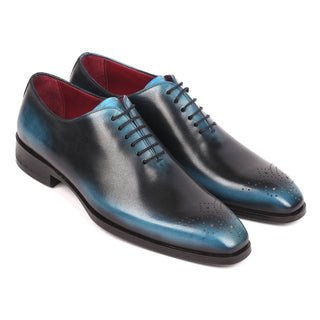 Paul Parkman Men's Black & Blue Whole Cut Calf-Skin Leather Oxfords KR884BLU (PM6168)-AmbrogioShoes