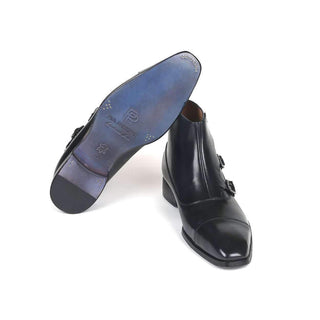 Paul Parkman Men's Black Calf-Skin Leather Triple Monk-Straps Boots 88951-BLK (PM6143)-AmbrogioShoes
