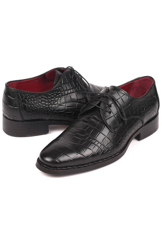 Paul Parkman Men's Black Crocodile Embossed / Calf-Skin Leather Good Year Welted Derby 5254BLK (PM6162)