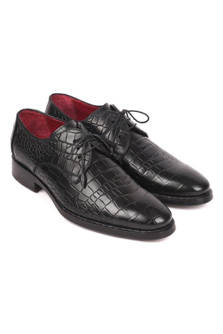 Paul Parkman Men's Black Crocodile Embossed / Calf-Skin Leather Good Year Welted Derby 5254BLK (PM6162)