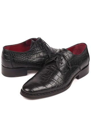 Paul Parkman Men's Black Crocodile Embossed / Leather Good Year Welted Derby 5254BLK (PM6162)