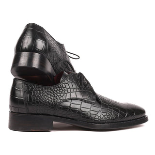 Paul Parkman Men's Black Crocodile Print / Calf-Skin Leather Good Year Welted Derby 5254BLK (PM6162)-AmbrogioShoes