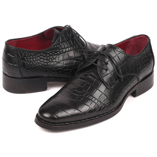 Paul Parkman Men's Black Crocodile Print / Calf-Skin Leather Good Year Welted Derby 5254BLK (PM6162)-AmbrogioShoes