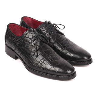 Paul Parkman Men's Black Crocodile Print / Calf-Skin Leather Good Year Welted Derby 5254BLK (PM6162)-AmbrogioShoes