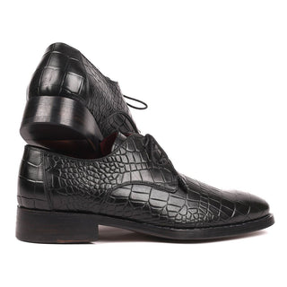 Paul Parkman Men's Black Crocodile Print / Calf-Skin Leather Good Year Welted Derby Oxfords 5254BLK (PM6162)-AmbrogioShoes