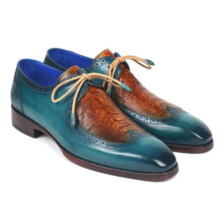 Paul Parkman Men's Blue & Brown Ostrich and Calf-Skin Derby Oxfords 788GY74 (PM6115)-AmbrogioShoes