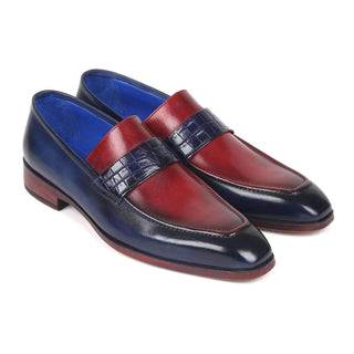 Paul Parkman Men's Blue & Burgundy Crocodile and Bordeaux Calf-Skin Loafers 101BR55 (PM6114)-AmbrogioShoes