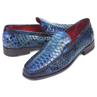Paul Parkman Men's Blue Genuine Snake Skin Moccasins Loafers YL26BL (PM6152)-AmbrogioShoes