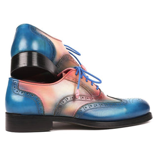 Paul Parkman Men's Blue & Pink Calf-Skin Leather Wing-tip Good Year Welted Oxfords 027-BLUPNK (PM6174)-AmbrogioShoes