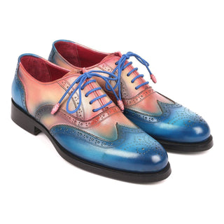 Paul Parkman Men's Blue & Pink Calf-Skin Leather Wing-tip Good Year Welted Oxfords 027-BLUPNK (PM6174)-AmbrogioShoes