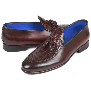 Paul Parkman Men's Bordeaux Burgundy Crocodile and Calf-Skin Loafers 4963-BRD (PM6103)-AmbrogioShoes
