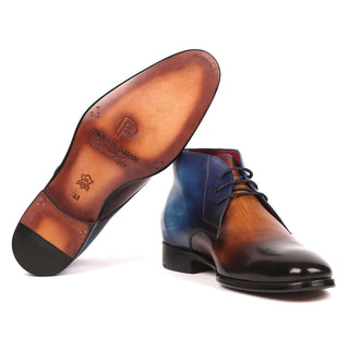 Paul Parkman Men's Brown & Blue Calf-Skin Leather Chukka Boots CK67L6 (PM6173)-AmbrogioShoes