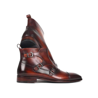 Paul Parkman Men's Brown Calf-Skin Leather Triple Monk-Straps Boots 88951-BRW (PM6144)-AmbrogioShoes