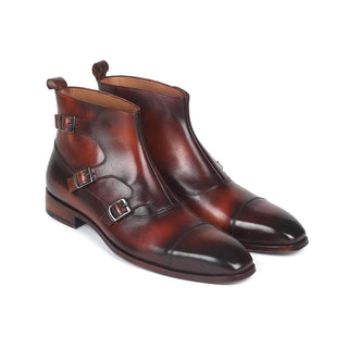 Paul Parkman Men's Brown Calf-Skin Leather Triple Monk-Straps Boots 88951-BRW (PM6144)-AmbrogioShoes