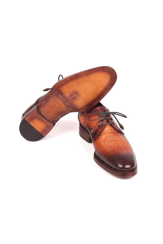 Paul Parkman Men's Brown Crocodile Embossed / Calf-Skin Leather Good Year Welted Derby 5286BRW (PM6176)