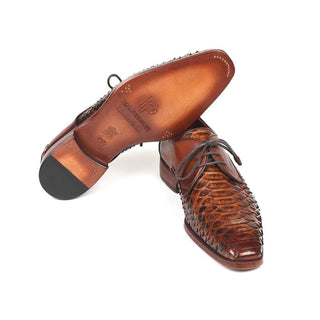 Paul Parkman Men's Brown Genuine Snake Skin & Calf-Skin Leather Derby Oxfords PT59BRW (PM6151)-AmbrogioShoes