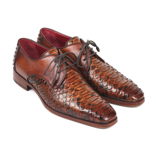 Paul Parkman Men's Brown Genuine Snake Skin & Calf-Skin Leather Derby Oxfords PT59BRW (PM6151)-AmbrogioShoes