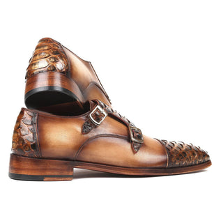 Paul Parkman Men's Brown Genuine Snake Skin & Calf-Skin Leather Monkstraps Loafers 628TN73 (PM6153)-AmbrogioShoes