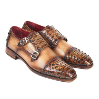 Paul Parkman Men's Brown Genuine Snake Skin & Calf-Skin Leather Monkstraps Loafers 628TN73 (PM6153)-AmbrogioShoes