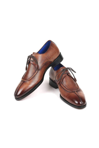 Paul Parkman Men's Brown Pattern Embossed Leather Split-Toe Derby 8871BRW (PM6133)