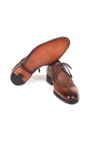 Paul Parkman Men's Brown Pattern Embossed Leather Split-Toe Derby 8871BRW (PM6133)