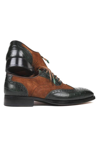 Paul Parkman Men's Brown and Green Pattern Embossed / Calf-Skin and Suede Good Year Wing Tips Oxfords 9941-BWG (PM6125)