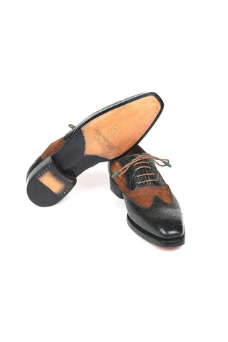 Paul Parkman Men's Brown and Green Pattern Embossed / Calf-Skin and Suede Good Year Wing Tips Oxfords 9941-BWG (PM6125)