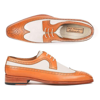 Paul Parkman Men's Cognac and Cream Calf-Skin Wingtip Derby Oxfords 924CC55 (PM6122)-AmbrogioShoes