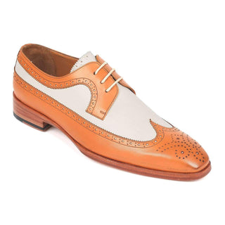 Paul Parkman Men's Cognac and Cream Calf-Skin Wingtip Derby Oxfords 924CC55 (PM6122)-AmbrogioShoes