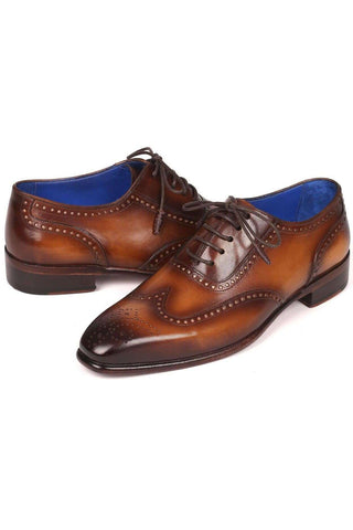 Paul Parkman Men's Designer Handmade Shoes Brown Leather Wing-Tip Oxfords 711W03 (PM6203)