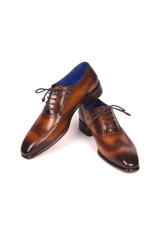 Paul Parkman Men's Designer Handmade Shoes Brown Leather Wing-Tip Oxfords 711W03 (PM6203)