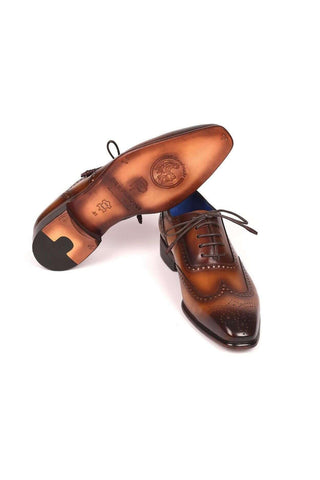 Paul Parkman Men's Designer Handmade Shoes Brown Leather Wing-Tip Oxfords 711W03 (PM6203)