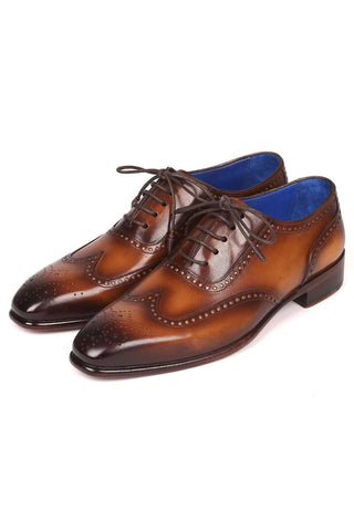 Paul Parkman Men's Designer Handmade Shoes Brown Leather Wing-Tip Oxfords 711W03 (PM6203)