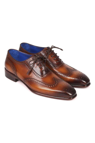 Paul Parkman Men's Designer Handmade Shoes Brown Leather Wing-Tip Oxfords 711W03 (PM6203)